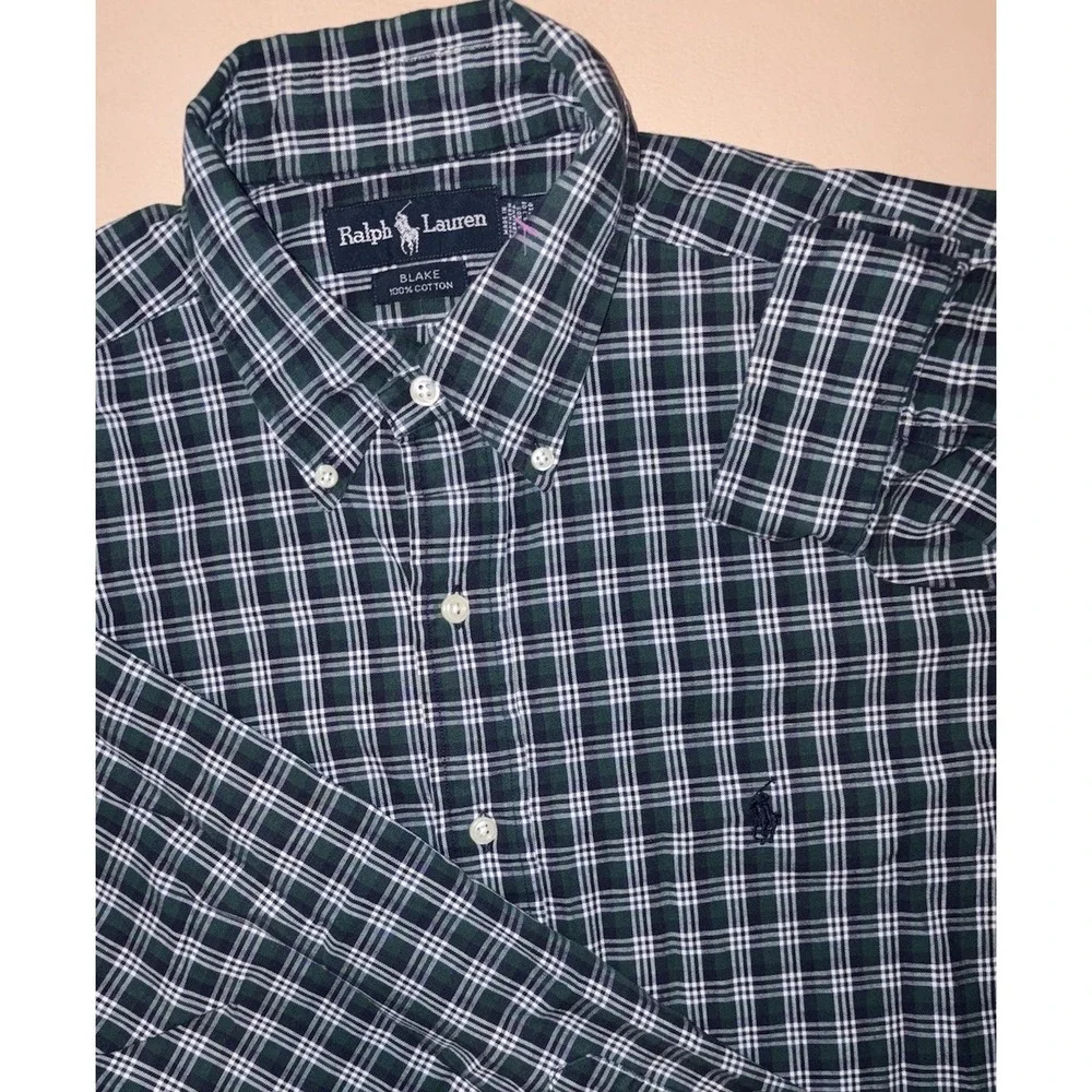 Polo Ralph Lauren Blake Large Long Sleeve Green Blue Plaid Button Down Relaxed
